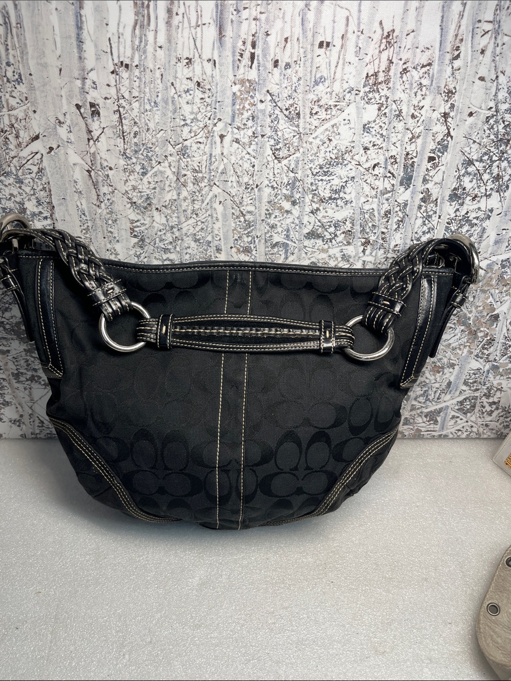 COACH 6279 Signature Black on Black Canvas Leather Purse Shoulder Bag Y2K